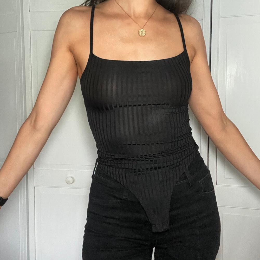 Black spaghetti strap bodysuit